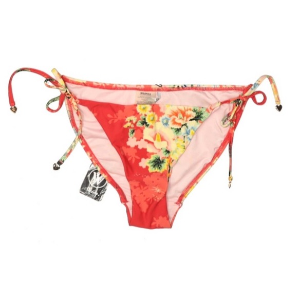 WILDFOX Geisha Tie Side Bikini Swim Bottom in Red Floral Medium - Picture 2 of 8